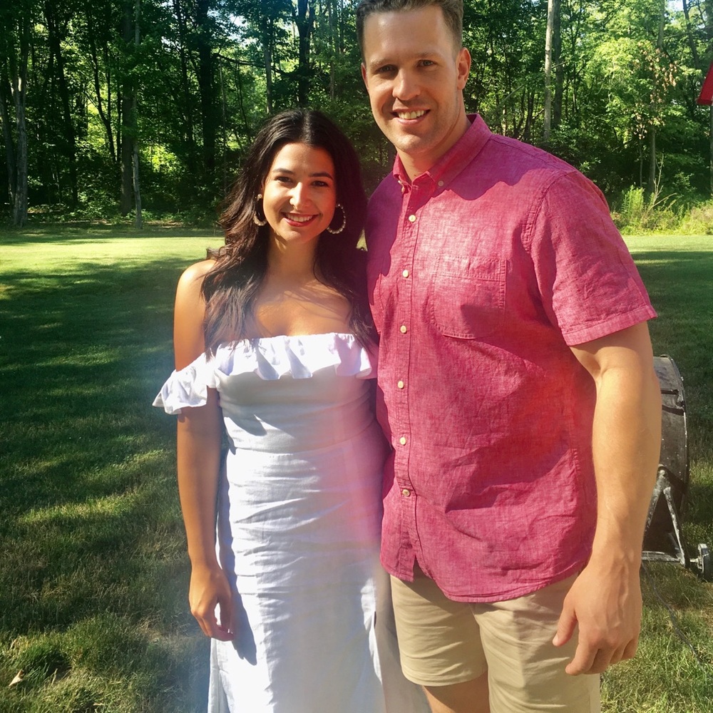 Reformation amethyst off the shoulder white dress